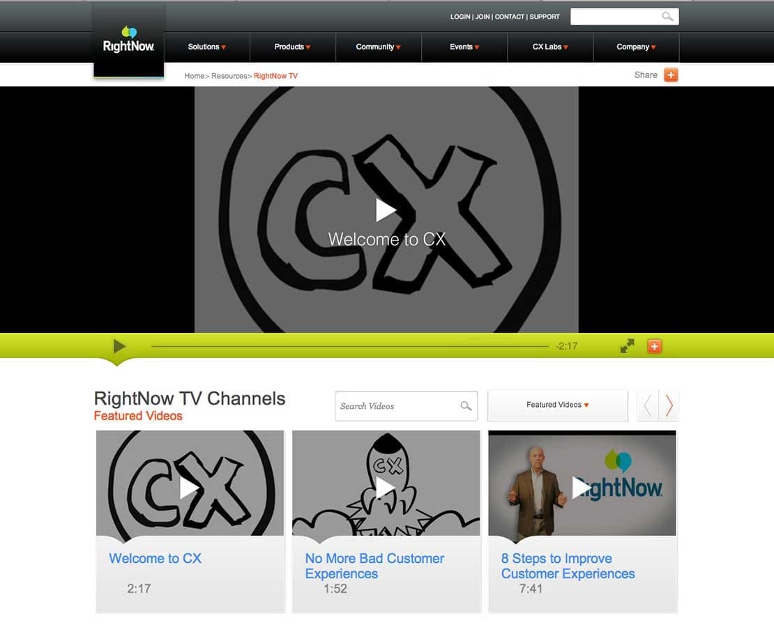 screenshot of the Right Now website homepage