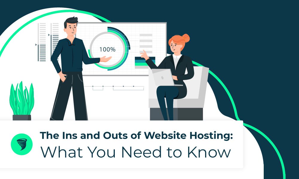 Big-Storm-Blog-Ins-and-Outs-of-Website-Hosting characters analyzing website performance and hosting.