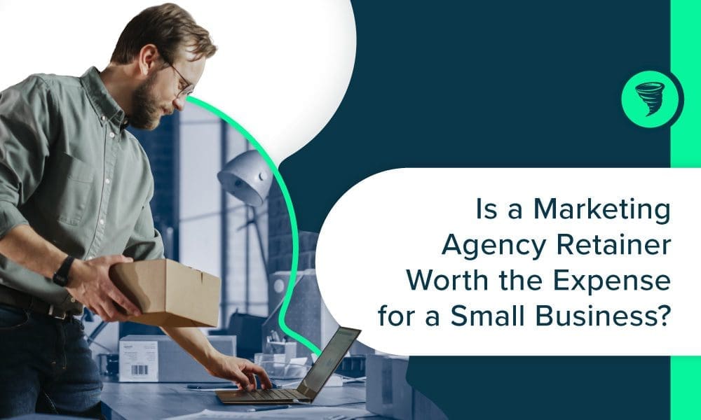 Big_Storm-Is_A_Marketing_Agency_Retainer_Worth_the_Expense_for_A_Small_Buisness Small business owner getting contents packaged and mailed to customer. "Is a Marketing Agency Retainer Worth the Expense for a Small Business?"